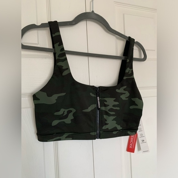 NWT GOOD AMERICAN GREEN CAMO SPORTS BRA ZIP LARGE - Picture 4 of 6